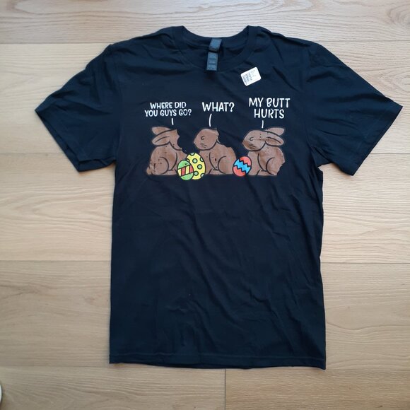 Funny Chocolate Rabbit Easter Shirt - New Small Black T-Shirt - Picture 4 of 4
